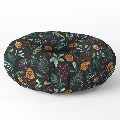 Ninola Design Christmas Botanical Charcoal Round Floor Pillow - Deny Designs