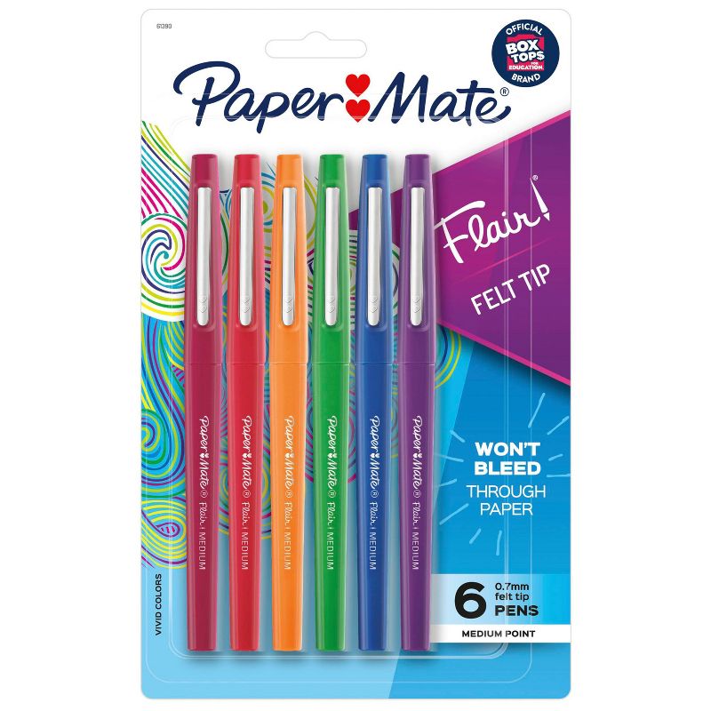 Paper Mate 6ct Pens Flair Core Medium Tip Assorted Colors, 1 of 8
