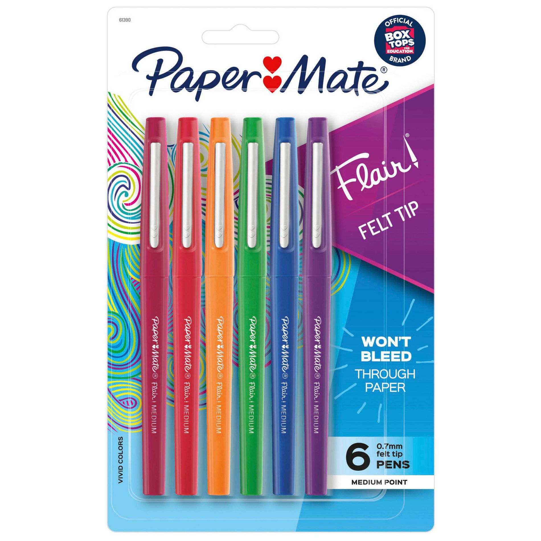 Paper Mate 6ct Flair Pens Core Medium Tip Assorted Colors: Felt Tip, Porous Point, Multicolored, Stationery, Office Supplies