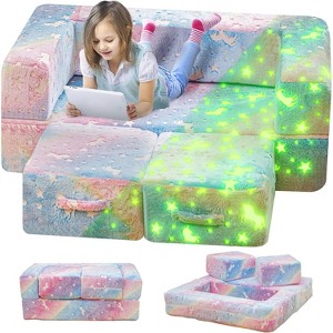 Hooseng Glow in The Dark Kids Modular Sofa, 3-in-1 Convertible Toddler Play Couch with Memory Foam & Floor Cushion for Playroom & Bedroom - 1 of 4
