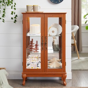 ORRD 2-Door Dark Oak Curio Cabinet – Tempered Glass, Mirrored Back, Adjustable Shelves, Lighted (Bulb Included) | Home & Office - 1 of 4