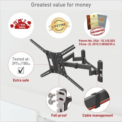 Black Full Motion Dual Arm TV Wall Mount for 13"-90" Screens