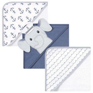Hudson Baby Infant Boy Cotton Rich Hooded Towels, Sailor Elephant, One Size - 1 of 4