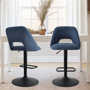 Swivel Bar Stools with Backs, 24"-32" Adjustable Height Bar Stools, Set of 2 Upholstered Fabric Seats with Black Base-Maison Boucle - 1 of 4