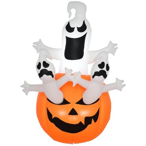 HOMCOM 6FT Inflatable Halloween Jack-O-Lantern and Ghosts, Inflatable Outdoor LED Yard Display, Built -in LED - 1 of 4