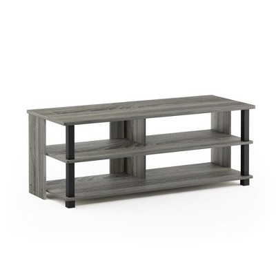 French Oak Grey and Black 3-Tier TV Stand with Shelves