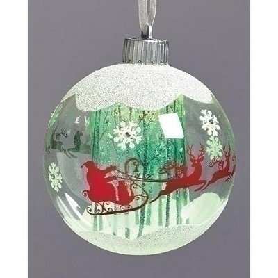 Roman 4.75" LED Lighted Santa and Sleigh Glass Ball Christmas Ornament - Red/Green