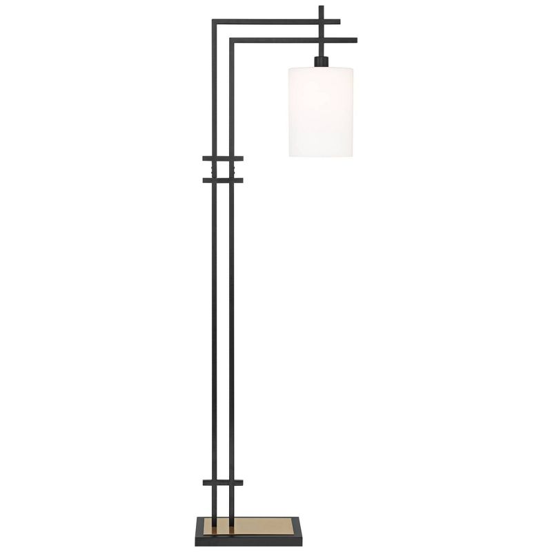 Possini Euro Design Torrance Modern Industrial 65" Tall Downbridge Arc Floor Lamp Matte Black Warm Gold Frosted Glass Shade for Living Room, 1 of 11