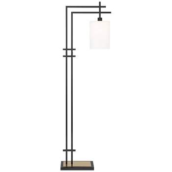 Possini Euro Design Torrance Modern Industrial 65" Tall Downbridge Arc Floor Lamp Matte Black Warm Gold Frosted Glass Shade for Living Room