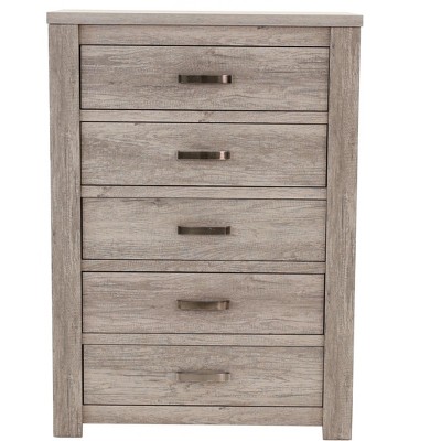 Bedroom Furniture Rustic Light Grey Simple 1pc Chest Of Drawers 5-Drawers Storage Cabinet Solidwood
