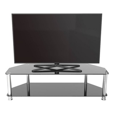 Black Glass and Chrome Corner TV Stand with Shelves