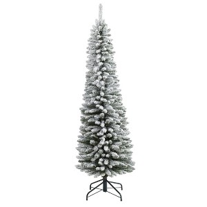 Nearly Natural 6-ft Flocked Pencil Artificial Christmas Tree with 438 Bendable Branches - 1 of 4