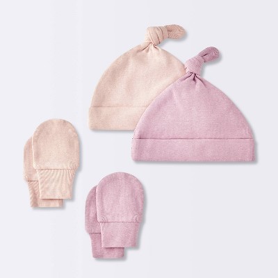 Baby Girls' Hat and Mitten Combo Bonnets - Cloud Island™ Pink 0-3M