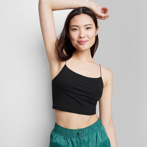  Solid Cami Crop Top (Color : Black, Size : Large) : Clothing,  Shoes & Jewelry