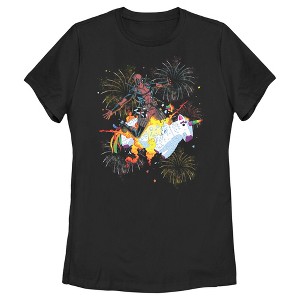 Women's Marvel Fourth of July Deadpool Unicorn Fireworks T-Shirt - 1 of 4