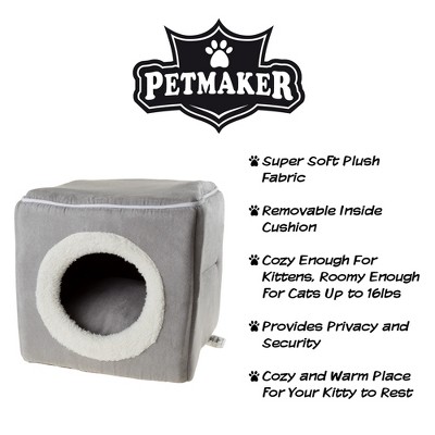 Gray Microfiber Foam Small Enclosed Cat Bed