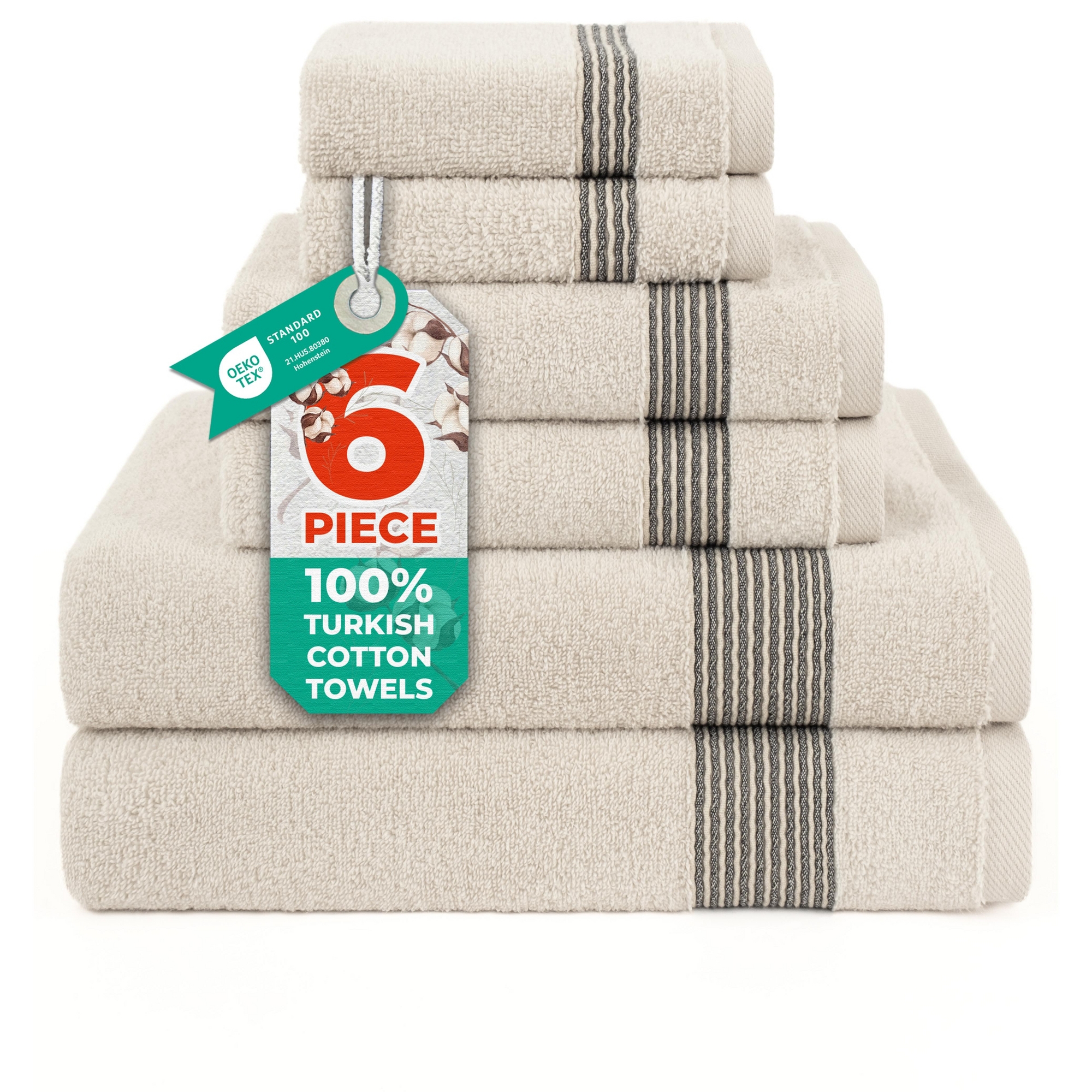 American Soft Linen Pleated Collection 100% Combed Cotton Luxury 6 Piece Towel Set, Zero Twist Ultra Soft and Plush Towels for Bathroom