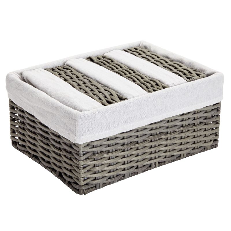 Farmlyn Creek 4 Pack Rectangular Wicker Storage Baskets with Liners - Small Decorative Bins for Organizing Shelves (2 Sizes, Gray), 5 of 10