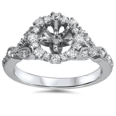 Pompeii3 3/8ct Vintage Halo Diamond Engagement Setting 14k White Gold Semi Mount