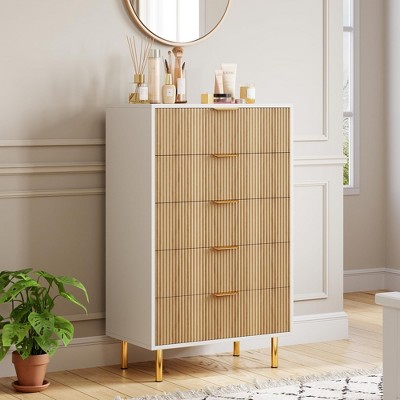 5 Drawer Dresser for Bedroom, 48” Tall Dresser Chest of Drawers, Modern Wood Storage Dresser Organizer