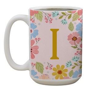 Personalization Mall Flowery Initial Personalized Coffee Mug Gold/Pink - 1 of 1