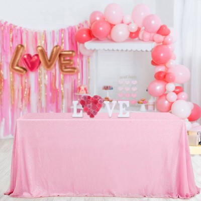 Wikineon Pink Tablecloth Sequin Table Overlays Wedding Decoration Rectangular Party Tablecloths Sequin Table Drapes for Patio Birthday 90x90inch