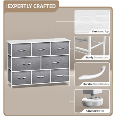 White and Gray 8-Drawer Fabric Dresser with Steel Frame
