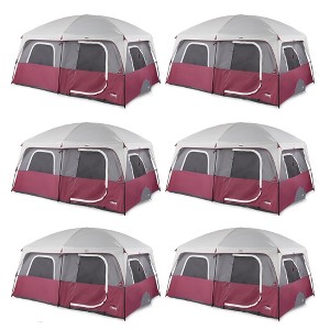 CORE Straight Wall 10 Person Cabin Tent with 2 Rooms & Rainfly, Red (6 ...