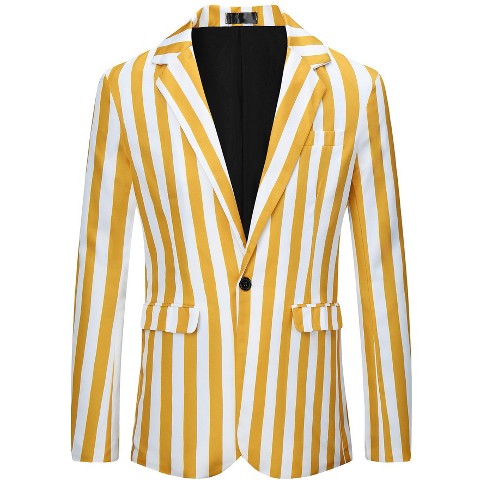 Мужские пиджаки INSPIRE CHIC Men's Slim Fit Single Breasted Color Block Stripes Blazers Yellow White Large