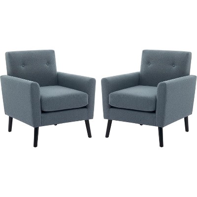 2PCS Accent Chair, Mid Century Modern Armchair Comfy Upholstered Reading Accent Chairs,Single Sofa Chair With Wood Legs & Thicker Seat Cushion