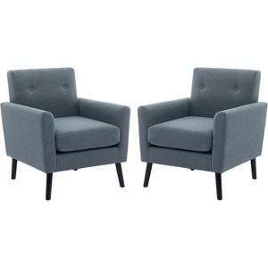 2PCS Accent Chair, Mid Century Modern Armchair Comfy Upholstered Reading Accent Chairs,Single Sofa Chair With Wood Legs & Thicker Seat Cushion - 1 of 4