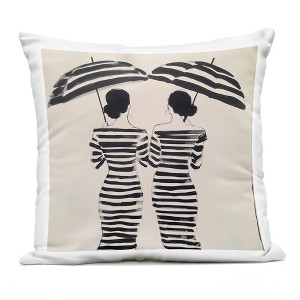 Stupell Industries Two Women in Rain Stripes Outdoor Decorative Throw Pillow, 18 x 18 - 1 of 3