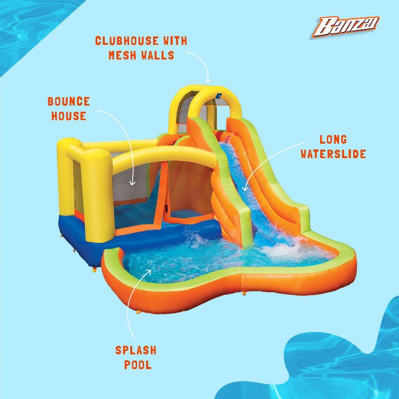 Banzai Sun 'N Splash Fun 12' x 9' x 7' Kids Inflatable Outdoor Backyard Bounce House and Water Slide Splash Park Toy with Bouncer, Slide, and Pool, 3 of 7