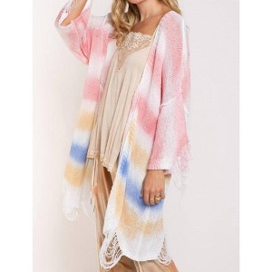Women's Rainbow Distressed Cardigan - POL - 1 of 3