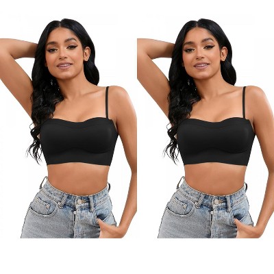 INSPIRE CHIC 2 Pcs Women's Push Up U Back Adjustable Straps Full Cup Wirefree Tube Convertible Bras