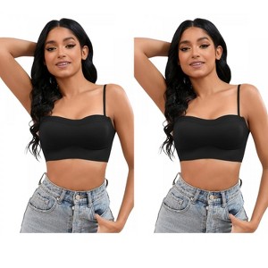 INSPIRE CHIC 2 Pcs Women's Push Up U Back Adjustable Straps Full Cup Wirefree Tube Convertible Bras - 1 of 4