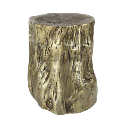 Gold Tree Trunk Inspired Round Wood Accent Table