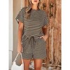 Imily Bela Women's striped pajama set, casual 2-piece set, short-sleeve loose T-shirt with drawstring shorts set - 2 of 4