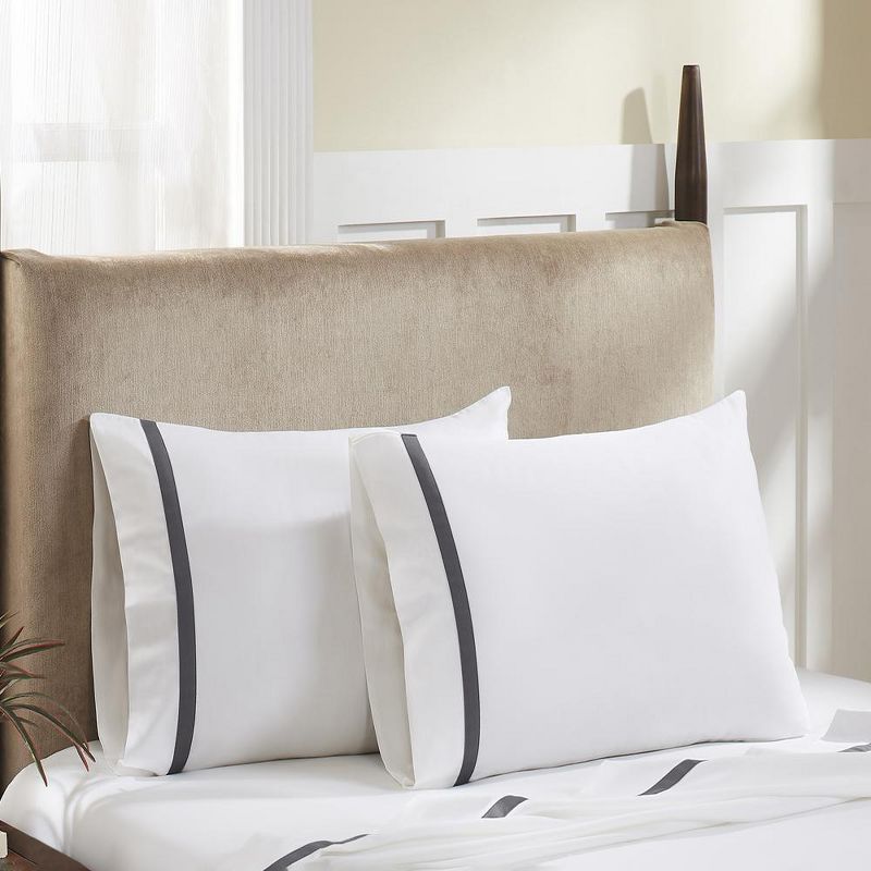 Hotel Concepts 500 Thread Count Deep Pocket Tonal Cotton Sateen Sheet - 4 Piece Set - White/Gray, 2 of 5