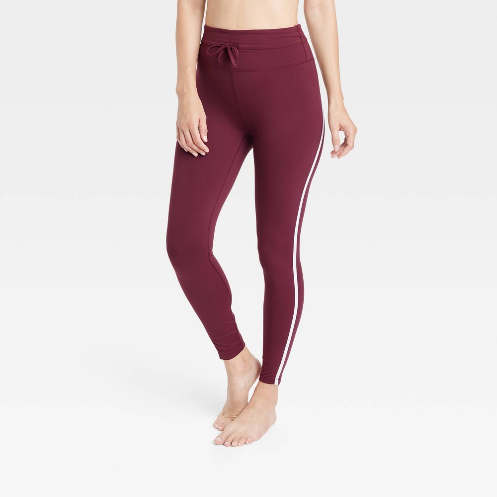 Women's Simplicity High-Rise Striped Leggings - All in Motion Dark Red M