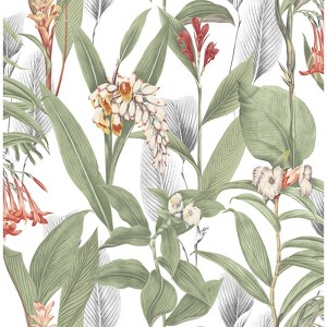 Botanical Powder White and Green Leaves Tropical Paste the Wall Wallpaper - 1 of 4