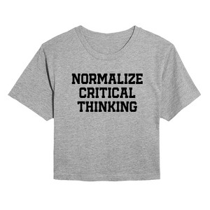 Women's - Instant Message - Normalize Critical Thinking Cropped Graphic T-Shirt - 1 of 4
