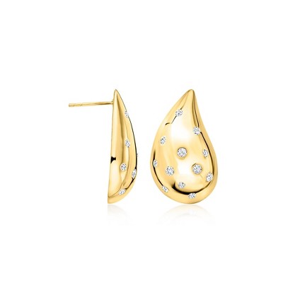 Ross-Simons 0.50 ct. t.w. Diamond Puffy Teardrop Earrings in 18kt Gold Over Sterling