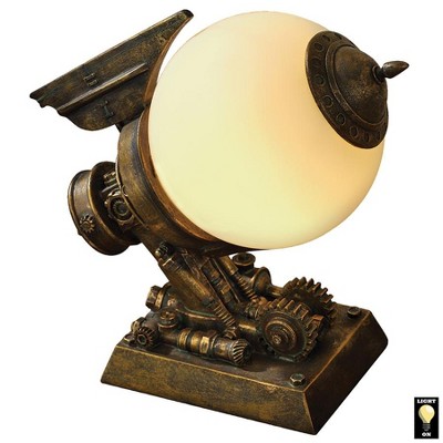 Bronze Steampunk Airship Sculpture with Frosted Glass Orb