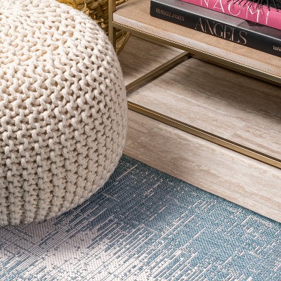 Scandi Minimalist Ivory & Aqua Indoor/Outdoor Flatweave Rug