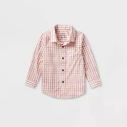 Toddler Boys' Adaptive Long Sleeve Woven Shirt - Cat & Jack™ Pink Gingham