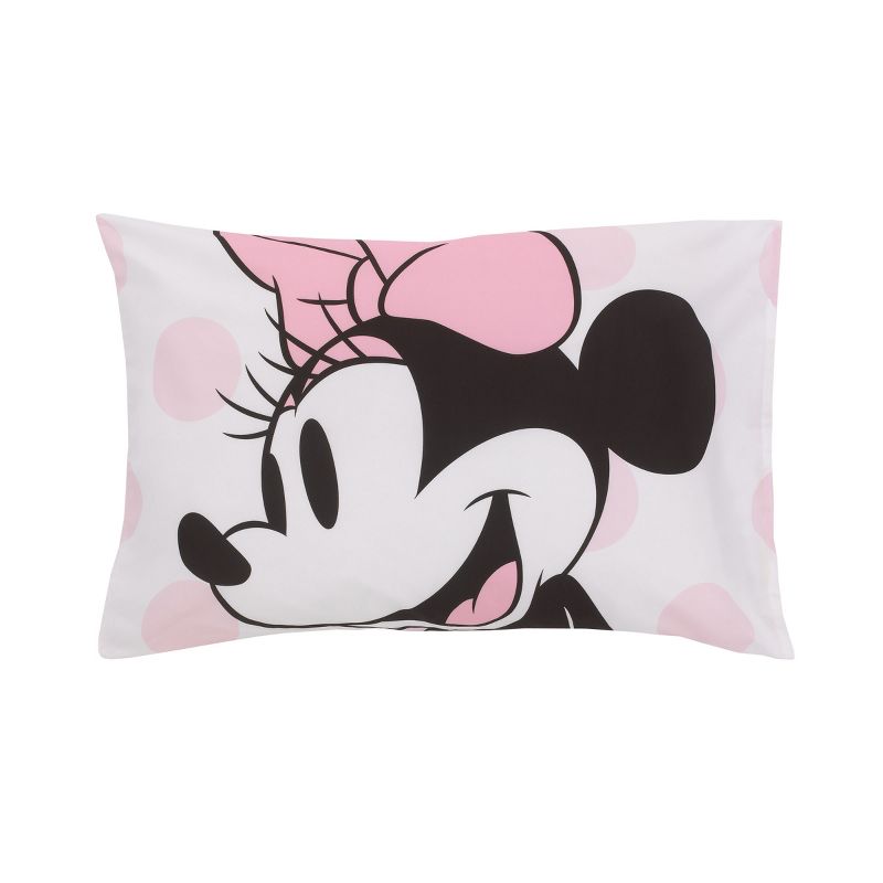 Disney Minnie Mouse - Pink, White and Black 4 Piece Toddler Bed Set with Comforter, Fitted Bottom Sheet, Flat Top Sheet and Standard Size Pillowcase, 5 of 7