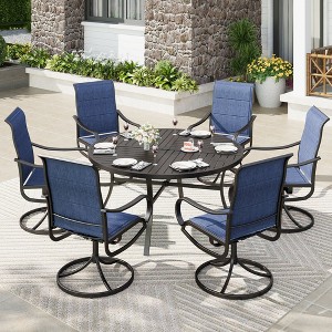 Captiva Designs 7pc Outdoor Black Dining Steel Table & Grayish Brown Padded Textilene Swivel Chairs - 1 of 4