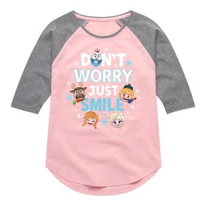 Girls' - Disney - Don't Worry Be Emojis Shirt Tail Raglan Graphic T-shirt - 1 of 3
