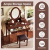 TOBILI Vanity Desk with Adjustable Angle Mirror, Vintage Vanity Makeup Table and Cushioned Stool Set Lining 5 Drawers,Walnut - 4 of 4